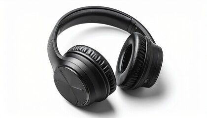 Black Over-Ear Wired Headphones with Cushioned Ear Cups and Padded Headband on White Background