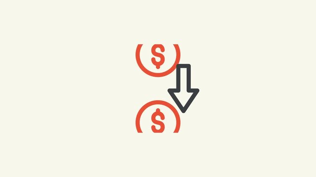 Animated devaluation dollar sign icon in downward spiral represents currency devaluation financial loss market crash.