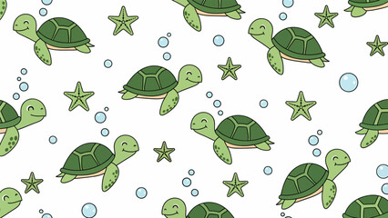 Green Turtles Illustration Pattern. © Amir