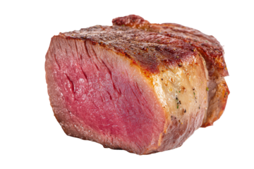 Juicy grilled beef steak with pink center and browned crust meat cooked