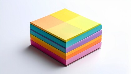 Stacked Cube of Multicolored Sticky Notes on White Surface with Repeating Rainbow Pattern