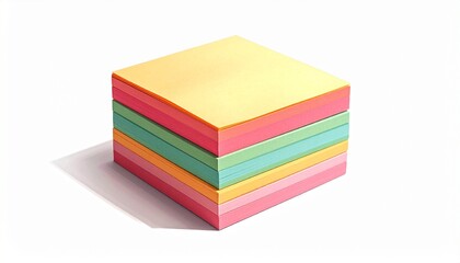 Stacked Cube of Multicolored Sticky Notes on White Surface with Repeating Rainbow Pattern