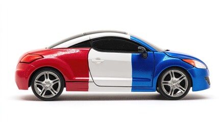 Toy car painted in French flag colors
