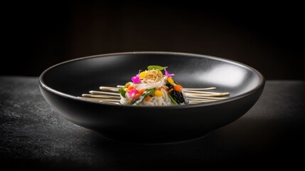 Rice Salad with Edible Flowers in Bowl