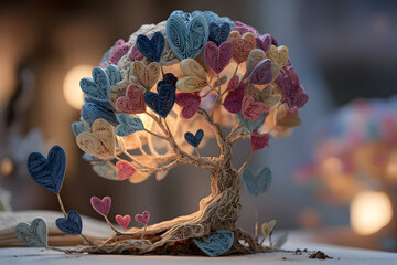 Paper brain and heart tree, world heart day, world mental health day and wellness concept