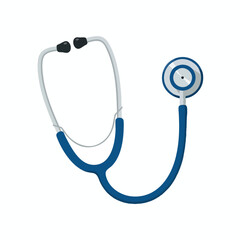 An isolated, stylized illustration of a stethoscope with a blue and white color scheme