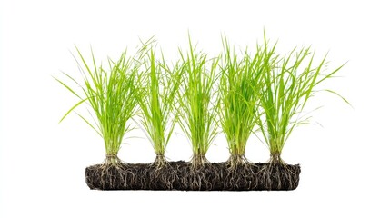 Young Rice Seedlings on White