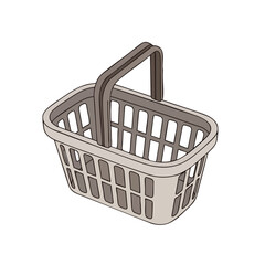 A rectangular, gridded basket with a handle, depicted in a simplified, vector illustration style