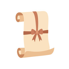 Light brown parchment scroll tied with a ribbon and bow, presented on a white background