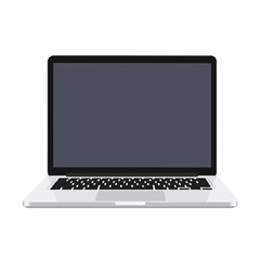 A flat illustration of a laptop computer with an open screen, isolated on white