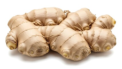 Fresh Ginger Root Rhizome Isolated on White Background.