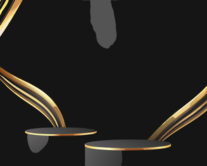 Elegant black and gold platforms for product display or presentation backdrop