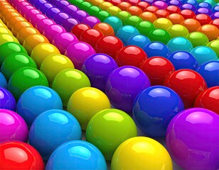 Rows of glossy, vibrant spheres arranged in a rainbow color spectrum