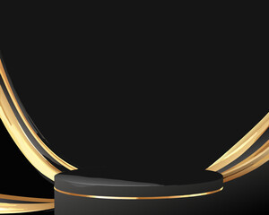 Elegant black and gold abstract background with a pedestal display
