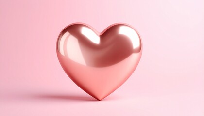Metallic pink heart glowing on soft background