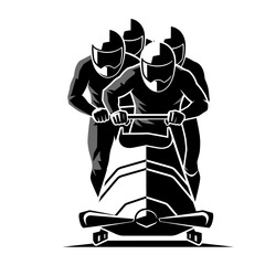 Three people riding skateboard together fast.