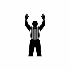 Referee in black and white uniform.