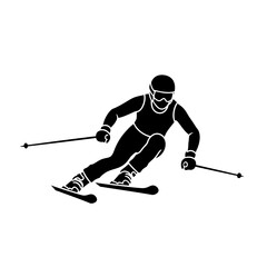 Man skiing down snowy mountain slope.