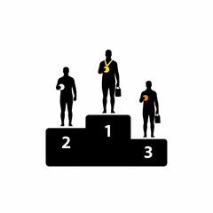 Businessmen standing on podium levels.