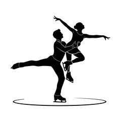 Ice Skating Couple in Motion Together.