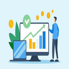 Financial growth illustrated with a laptop desktop and rising graph