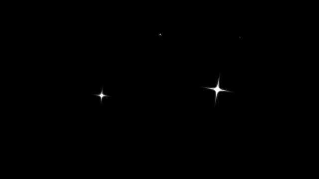 Twinkle sparkle stars animation with looping shining effects. sparkling glitter star, glowing vector doodle stars, magic light bursts and blinking cartoon star motion on black screen, 4k animation