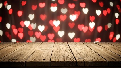 A wooden floor with a heart patterned backdrop for a romantic setting