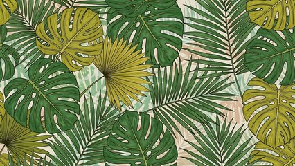 Tropical Leaves Pattern with Monstera Plants.