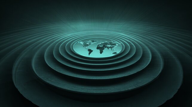 Digital world map with layered ripple effect - Powered by Adobe