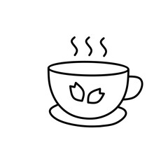 Hot Tea Cup with Leaves Illustration Icon