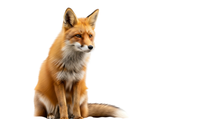Red Fox Sitting Isolated on White Background.