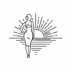 a woman with a beautiful figure admires the dawn. icon/logo