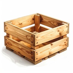 Wooden box with slats, constructed from planks, on a white background