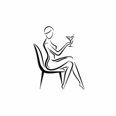 a woman with a martini glass. icon