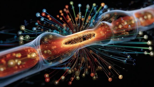 Synapse Neural Network: A macro view of a neural network synapse firing, revealing the intricate web of neurological connections and biological processes.
