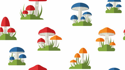 Colorful Mushrooms in Various Stages Growth.