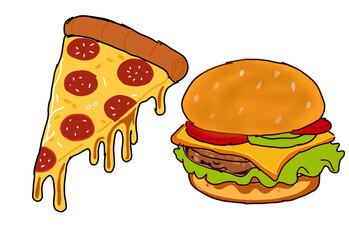 hamburger and pizza
