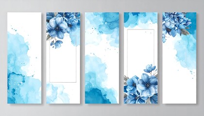 Elegant Blue Watercolor Floral Banner Collection for Social Media.