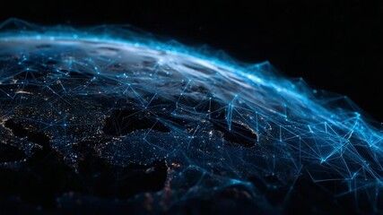 Stunning Visualization of Earth from Space Highlighting Technological Connectivity Through a Web of Light and Data Overlaying Continents and Oceans - Powered by Adobe
