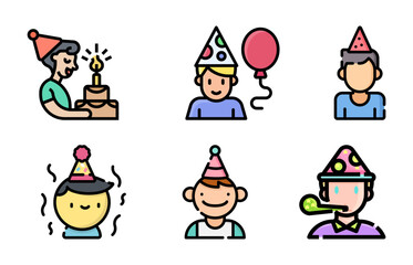 Birthday Boy Icon & Vector Set | Cute HBD Boy, Kids Birthday Graphics & Celebration Illustrations