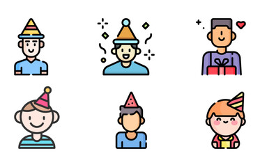 Birthday Boy Icon & Vector Set | Cute HBD Boy, Kids Birthday Graphics & Celebration Illustrations