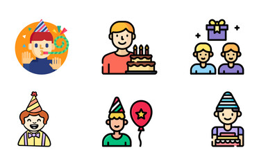 Birthday Boy Icon & Vector Set | Cute HBD Boy, Kids Birthday Graphics & Celebration Illustrations