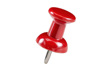 Red Push Pin with Metal Point on White Background thumbtack