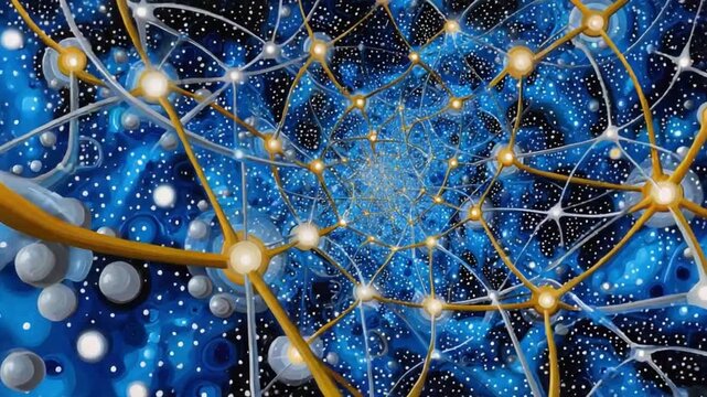 Network of Cosmic Connections: A mesmerizing artwork delves into the intricate web of networks, evoking the vastness and interconnectedness of the cosmos, with bright.