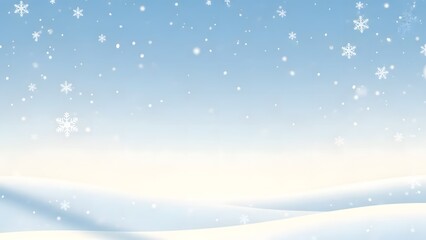 Snowy landscape with falling snowflakes on a clear winter day