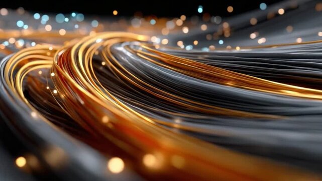 Digital Highway: Fiber Optic Cables: a network of fiber optic cables glows, symbolizing the backbone of high-speed data transmission and global connectivity.