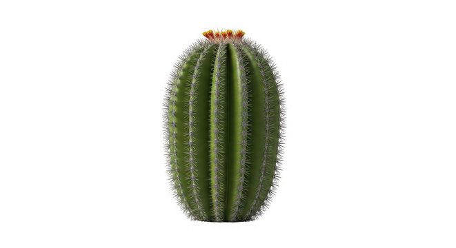 A green barrel cactus with a yellow crown, of transparent