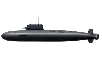 Military naval submarine moving underwater or surfacing, showing modern stealth vessel for defense and security, transparent background
