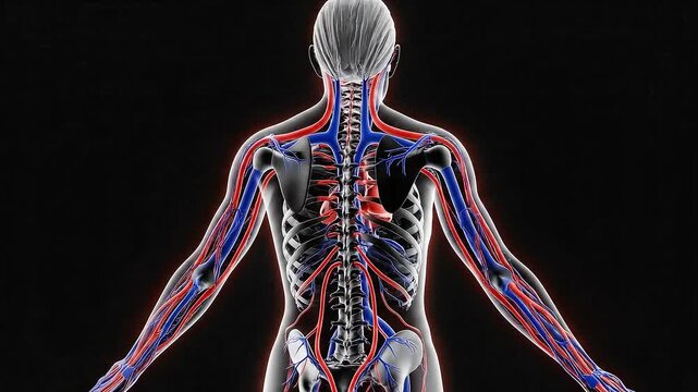 Detailed 3D anatomical visualization of the human circulatory system.