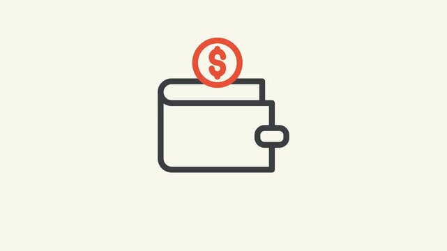 Animated wallet icon displays a wallet with a dollar sign coin representing financial security and savings.